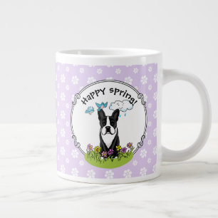 Spring Flowers Boston Terrier Dog (black) Cute Giant Coffee Mug