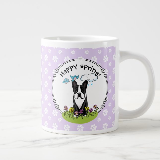 Spring Flowers Boston Terrier Dog (black) Cute Giant Coffee Mug (Right)