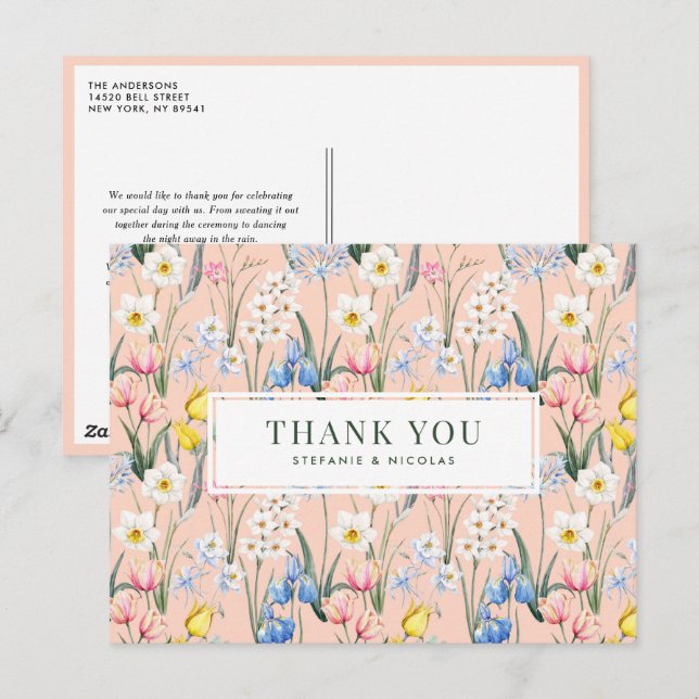 Spring Flowers Botanical Wedding Thank You Postcard (Front/Back)