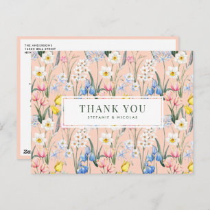 Spring Flowers Botanical Wedding Thank You Postcard