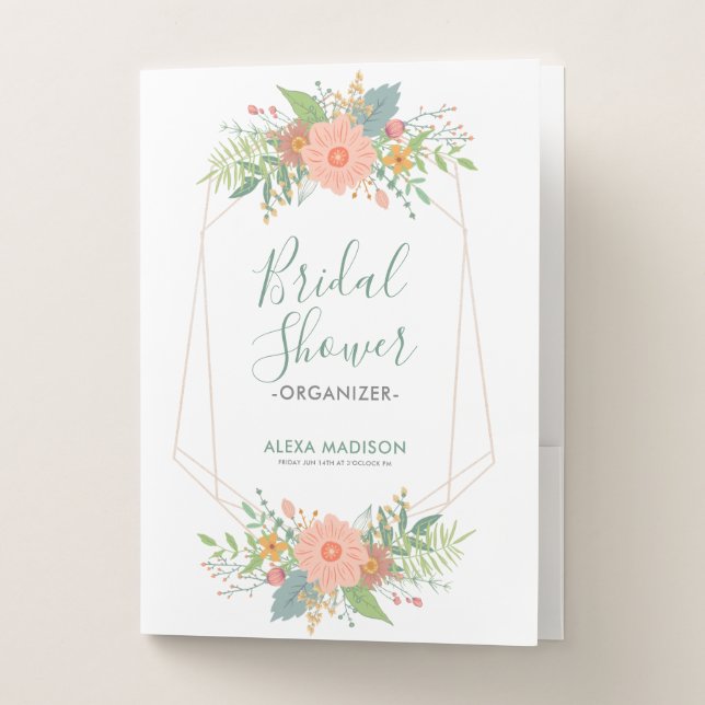 Spring flowers bouquet  & frame Bridal Shower Pocket Folder (Front)