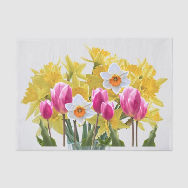 Spring Flowers / Bouquet of Daffodils, Pink Tulips Tissue Paper (Front)