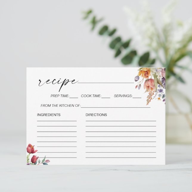 Spring Flowers Bridal Shower Recipe Card (Standing Front)