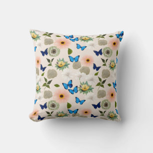 Spring Flowers Butterflies Design 296 Peach Throw Pillow