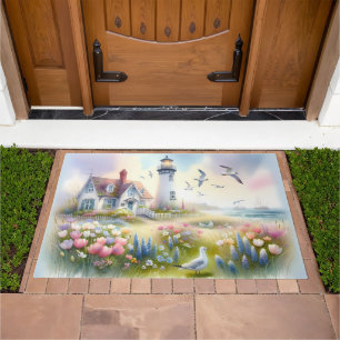 Spring Flowers by Lighthouse Coastal Cottage Doormat