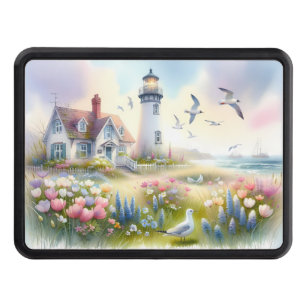 Spring Flowers by Lighthouse Coastal Cottage Hitch Cover