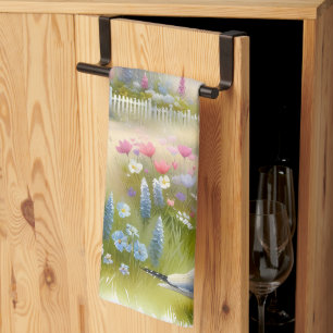 Spring Flowers by Lighthouse Coastal Cottage Kitchen Towel