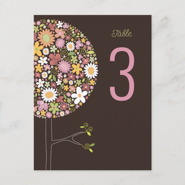 Spring Flowers Chic Blooming Pop Tree Table Number (Front)