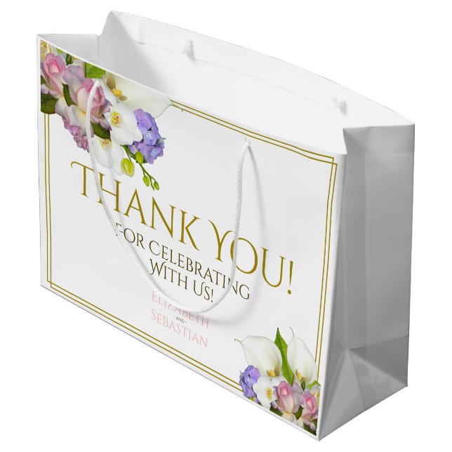 Spring Flowers Chic Elegant Pink & Gold Wedding Large Gift Bag (Back Angled)