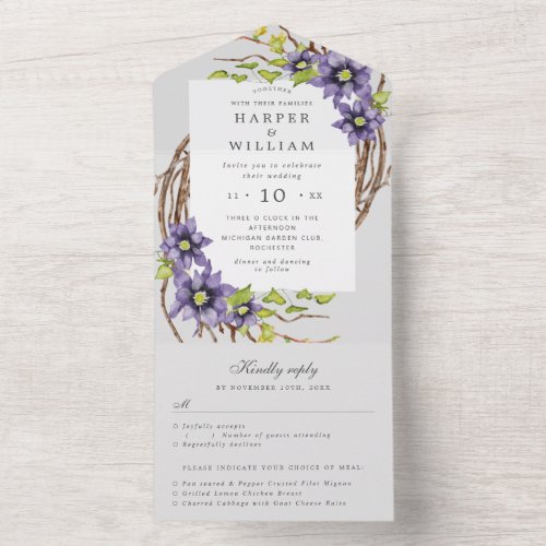 spring flowers clematis rsvp attached wedding all in one invitation