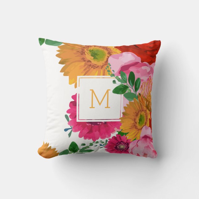 Spring Flowers Collage Watercolors Illustration Throw Pillow (Front)
