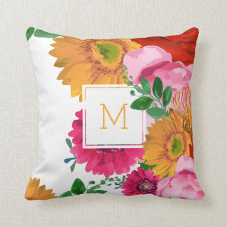 Spring Flowers Collage Watercolors Illustration Throw Pillow