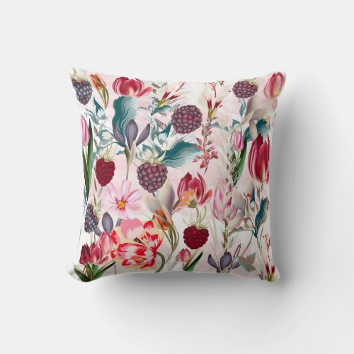 Spring Flowers Colorful Floral Pattern Throw Pillow
