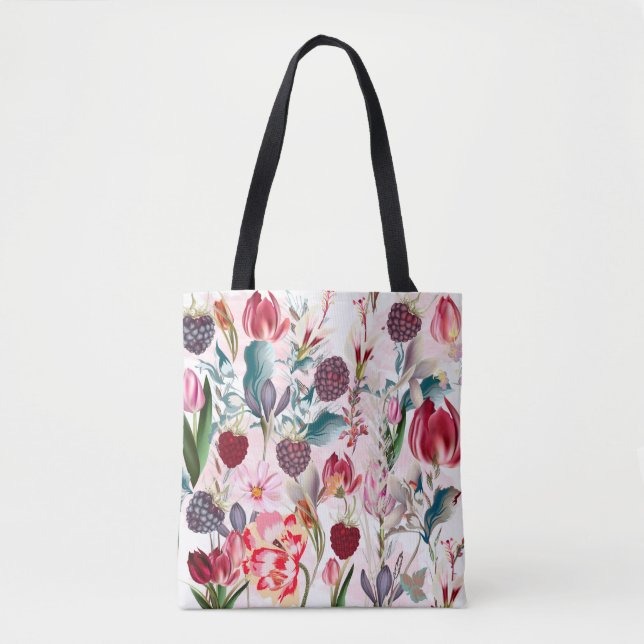 Spring Flowers Colorful Floral Pattern Tote Bag (Front)