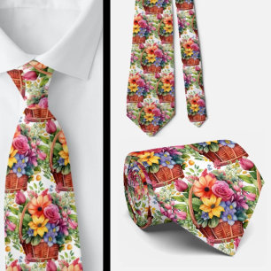 Spring Flowers Colorful Rainbow Watercolor Floral Neck Tie