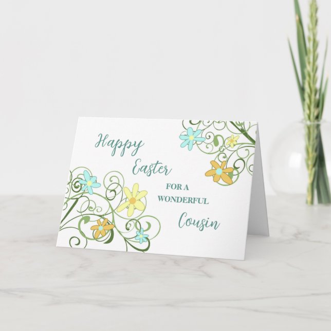 Spring Flowers Cousin Happy Easter Holiday Card (Front)