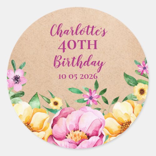 Spring Flowers Custom Birthday Favor Tag