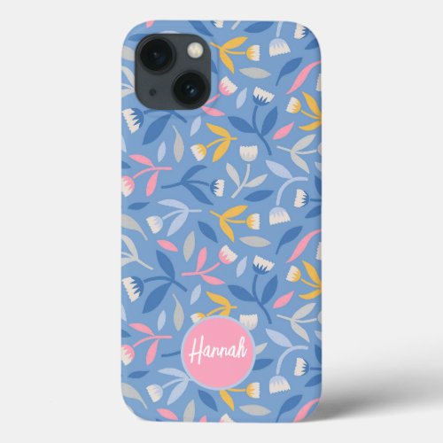 Spring Flowers Custom Blue  Pink iPhone 13 Case