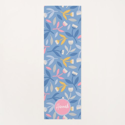 Spring Flowers Custom Blue  Pink Personalized Yoga Mat