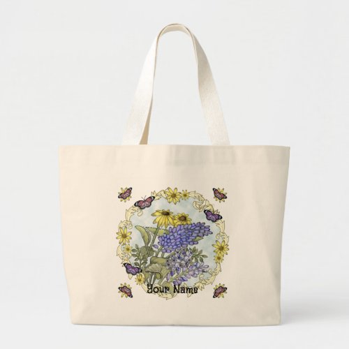 Spring Flowers custom name tote bag