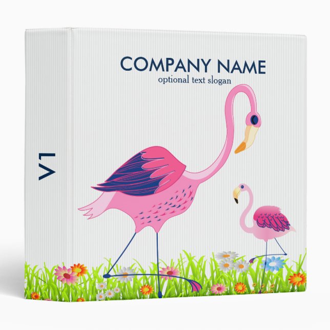 Spring Flowers & Cute Flamingos Illustration Binder (Front/Spine)