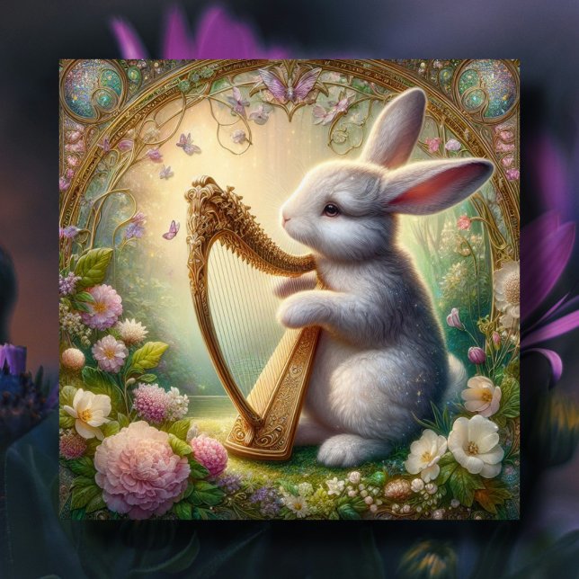 Spring Flowers Cute Musical Bunny Easter  Holiday Card (Creator Uploaded)