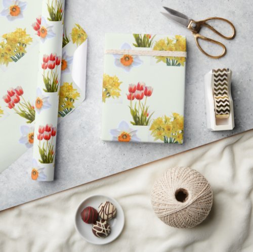 Spring Flowers Daffodils and Tulips Floral  Wrapping Paper