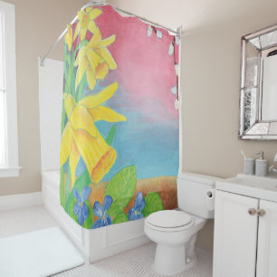 Spring flowers, Daffodils, Salix caprea & Violets  Shower Curtain