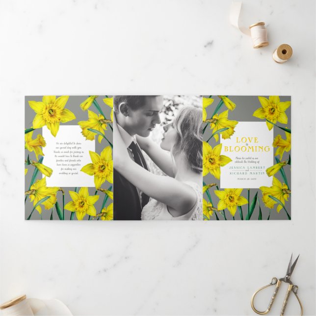 Spring flowers daffodils wedding yellow gray Tri-Fold program (Outside)