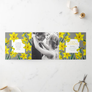 Spring flowers daffodils wedding yellow gray Tri-Fold program