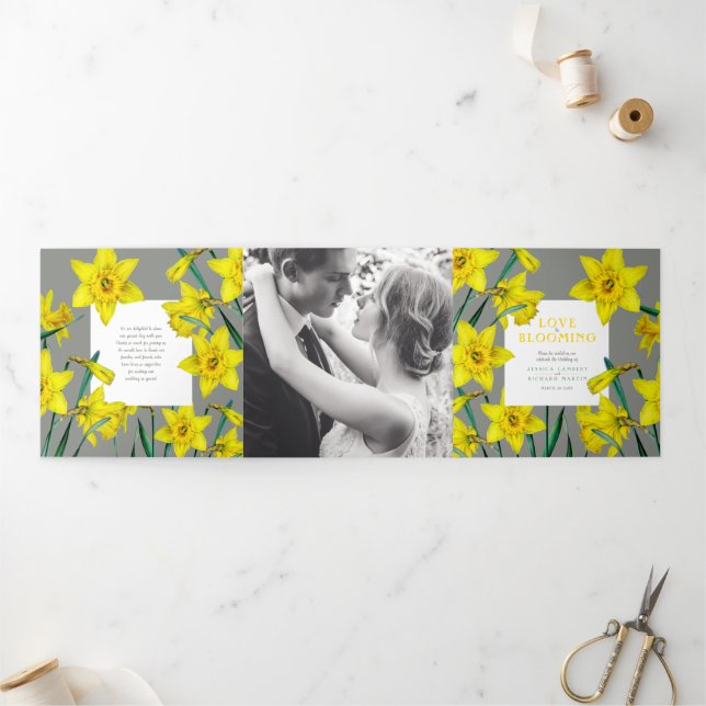 Spring flowers daffodils wedding yellow gray Tri-Fold program (Outside)