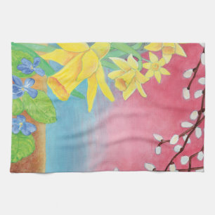 Spring Flowers - Daffodils, Willow, Violets  Kitchen Towel
