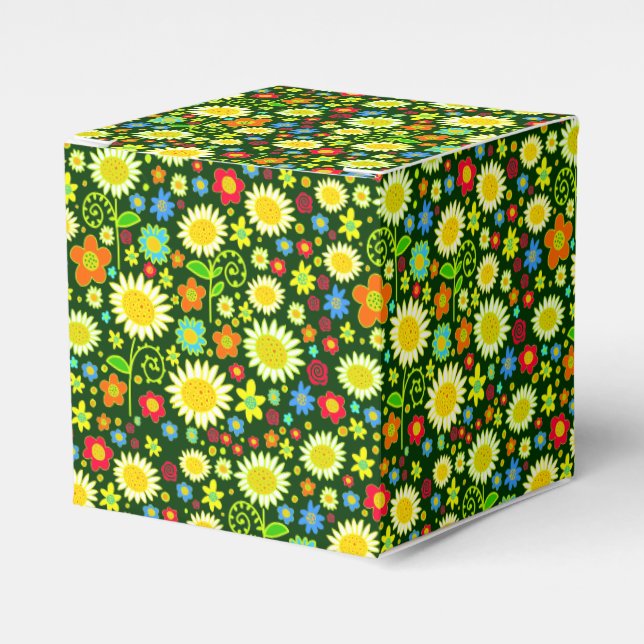 Spring Flowers - Dark Green Favor Boxes (Front Side)