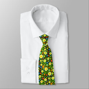 Spring Flowers - Dark Green Neck Tie