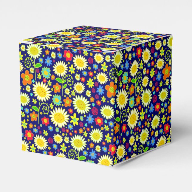 Spring Flowers - Deep Navy Favor Boxes (Front Side)
