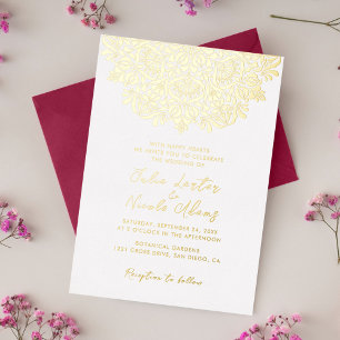 Spring Flowers Delight Mandala Wedding Foil Invitation