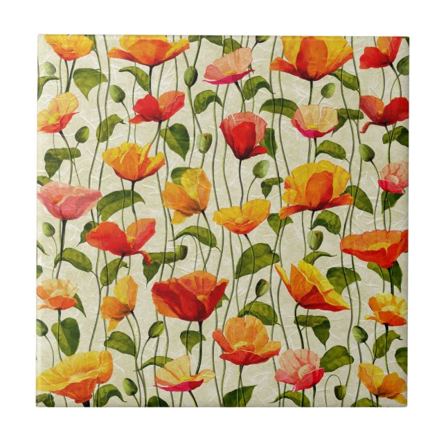 Spring Flowers Design Ceramic Tile (Front)