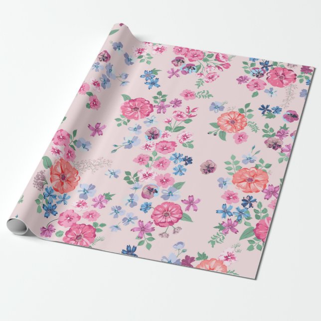 Spring flowers design. Seamless floral pattern. Pl Wrapping Paper (Unrolled)