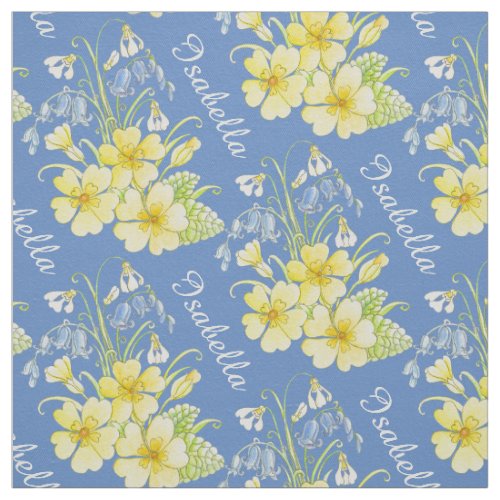 Spring flowers drawing and name yellow blue fabric