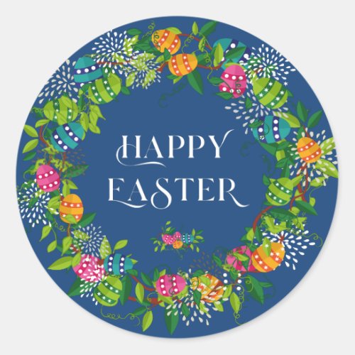 Spring Flowers  Easter Eggs Colorful Wreath Classic Round Sticker