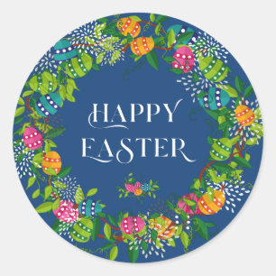 Spring Flowers & Easter Eggs Colorful Wreath Classic Round Sticker