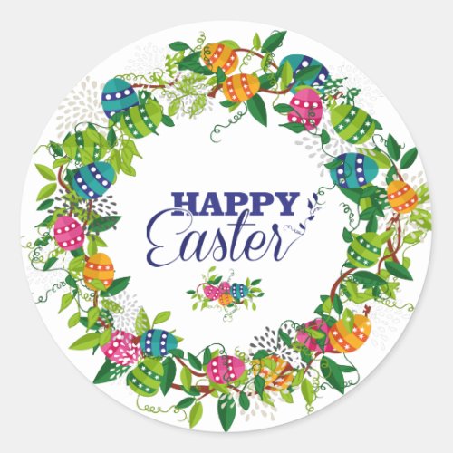 Spring Flowers  Easter Eggs Colorful Wreath Classic Round Sticker