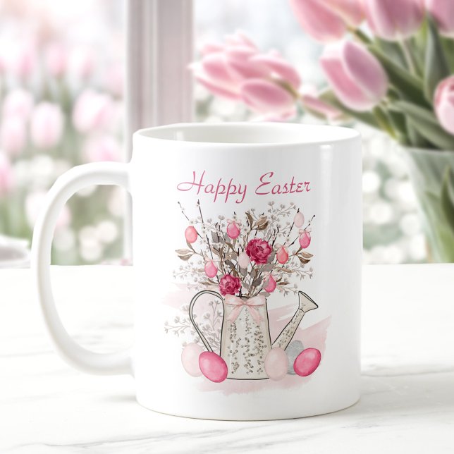 Spring flowers Easter eggs Personalized Pink Coffee Mug (Watercolor Spring flowers Easter eggs Personalized Coffee Mug)