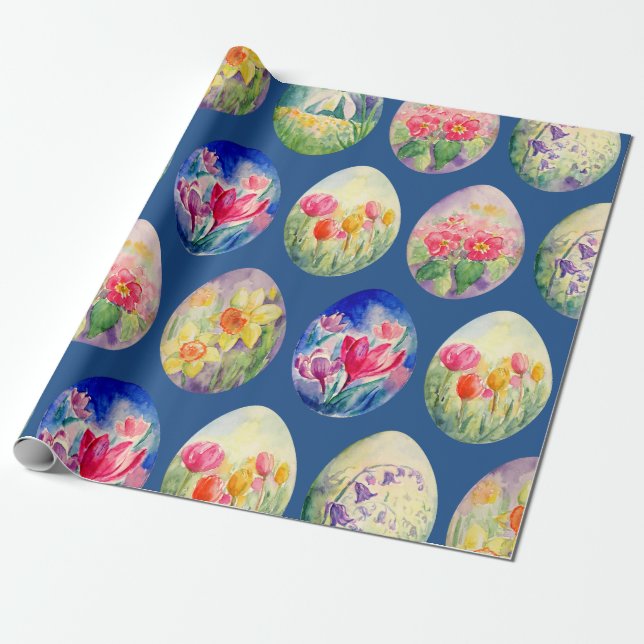 Spring Flowers Easter Eggs Wrapping paper (Unrolled)