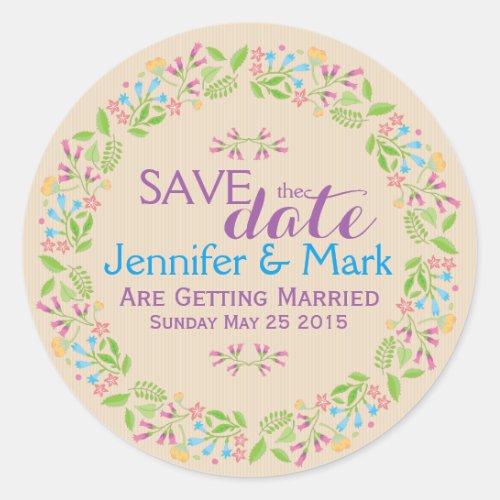 Spring Flowers Easter Wreath Save The Date Classic Round Sticker