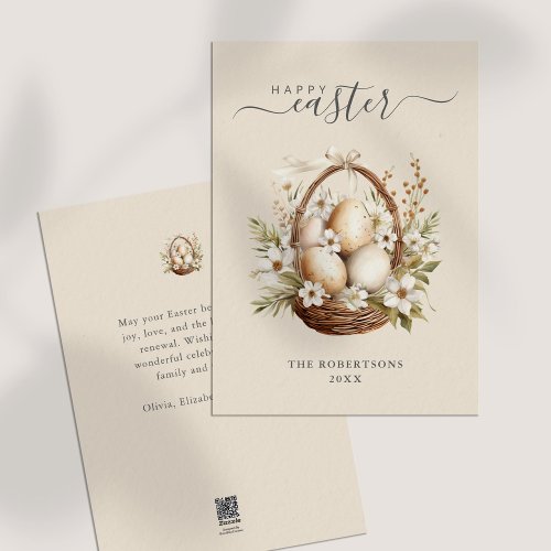 Spring Flowers Eggs Pastel Happy Easter Greeting Holiday Card