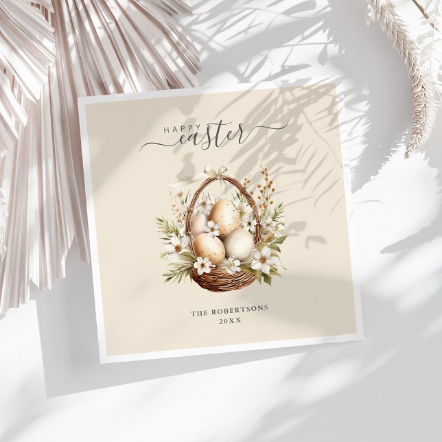 Spring Flowers Eggs Pastel Happy Easter Napkins (Spring Flowers Eggs Pastel Happy Easter Napkins on a sunny white table.)