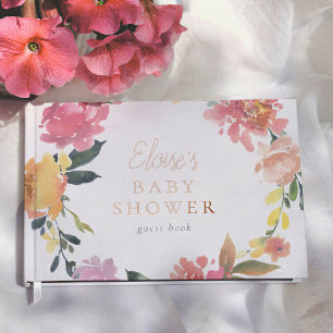 Spring Flowers Elegant & Simple Girl Baby Shower Foil Guest Book