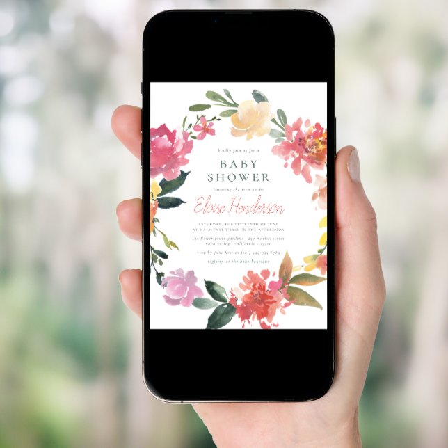Spring Flowers | Elegant & Simple Girl Baby Shower Invitation (Front Digital)