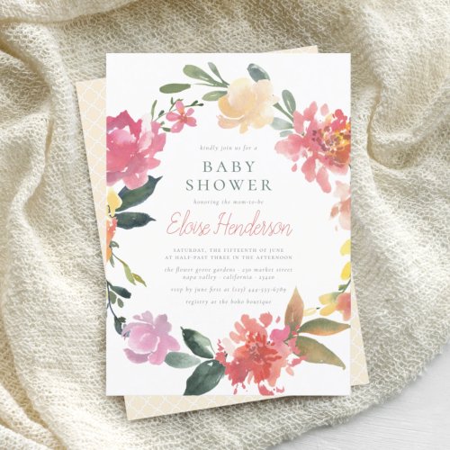 Spring Flowers  Elegant  Simple Girl Baby Shower Invitation